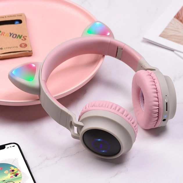 Наушники беспроводные c LED подсветкой Bluetooth HOCO W27 Cat Ear Wireless Headphones Grey (401240274) - фото 5