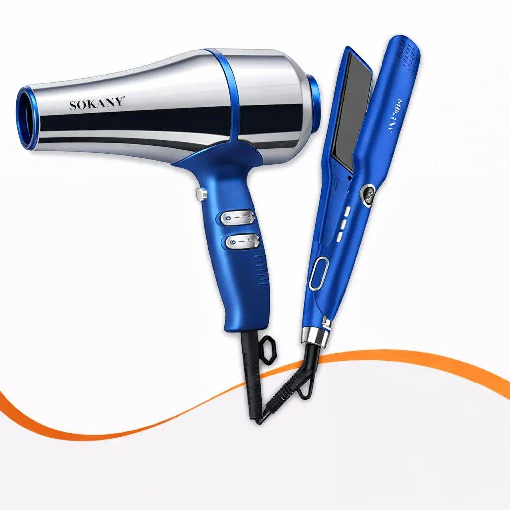 Набор для укладки волос Sokany SK-14035 2в1 Фен 2600 Вт с 3 насадками и выпрямитель с 11 режимами нагрева Синий Набор для укладки волос Sokany SK-14035 2в1 Фен 2600 Вт с 3 насадками и выпрямитель с 11 режимами нагрева Синий