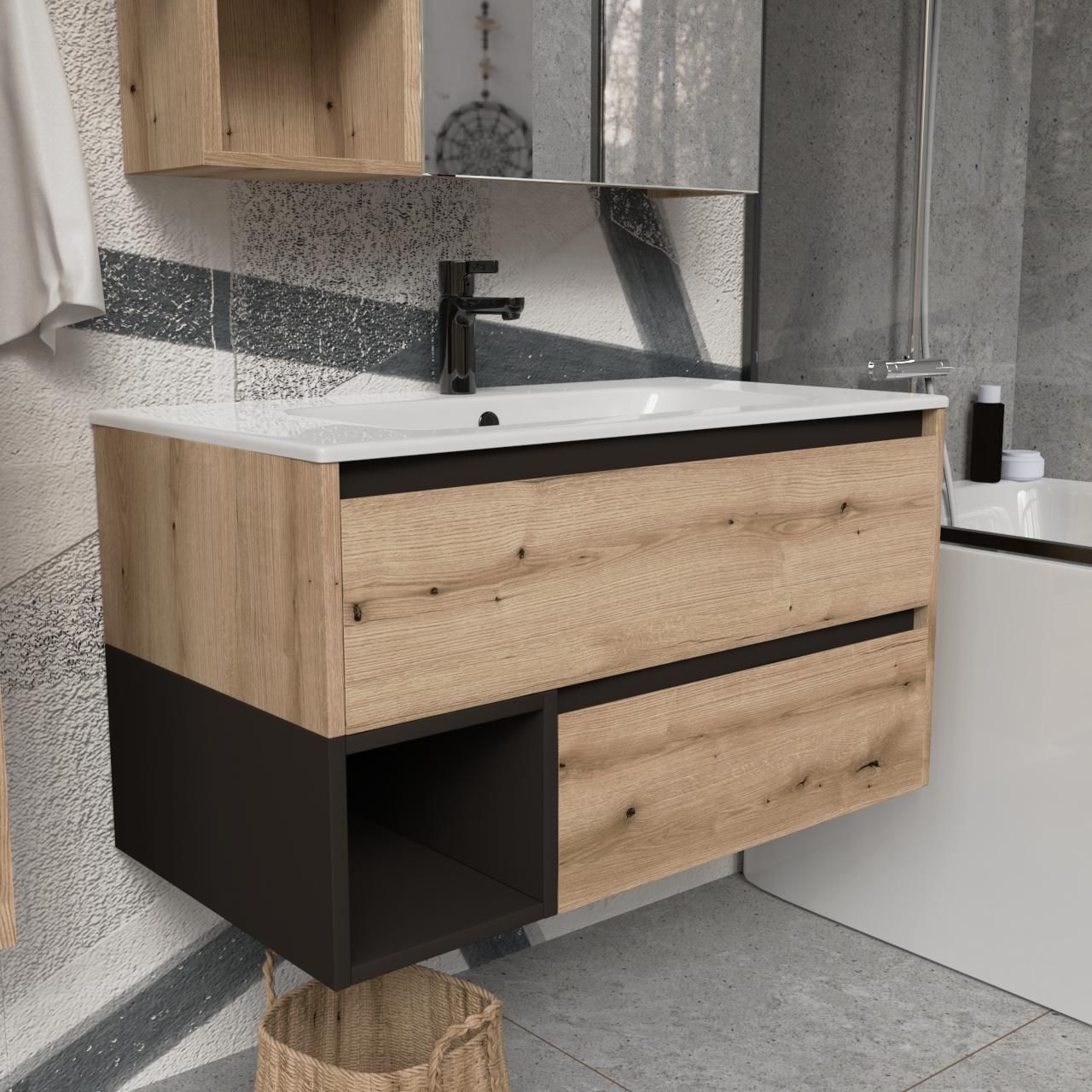 Тумба подвесная с раковиной MVK Vostok Craft 100 В2 1000х450х530 мм Дуб Эвок (c2100ev) - фото 2