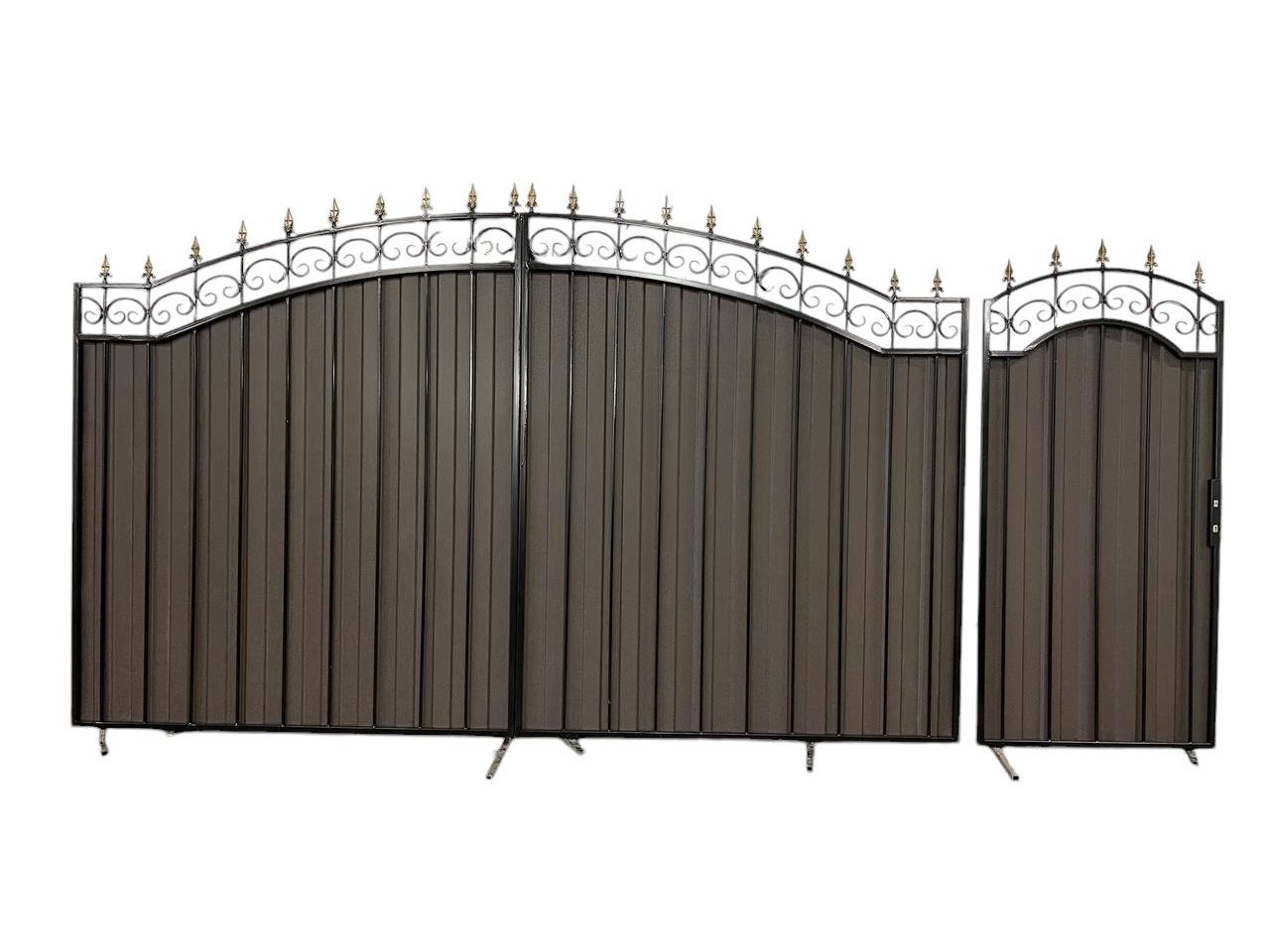 Ворота ковані з хвірткою та профнастилом 3400х2000 мм (0107)