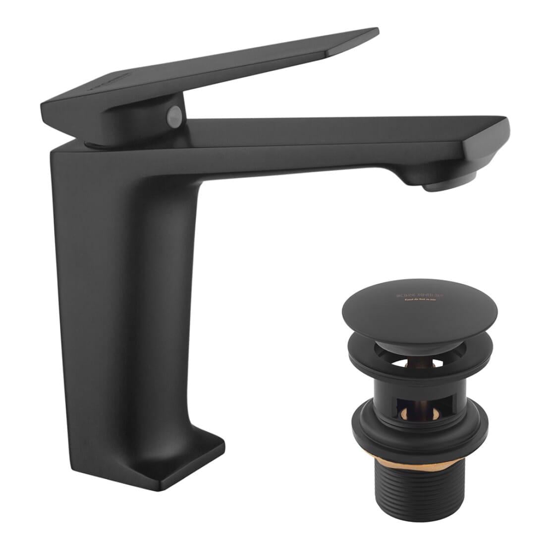 Смеситель для раковины Kroner KRP Ersel SCH0111BV однорычажный с донным клапаном Черный матовый (CV035470)