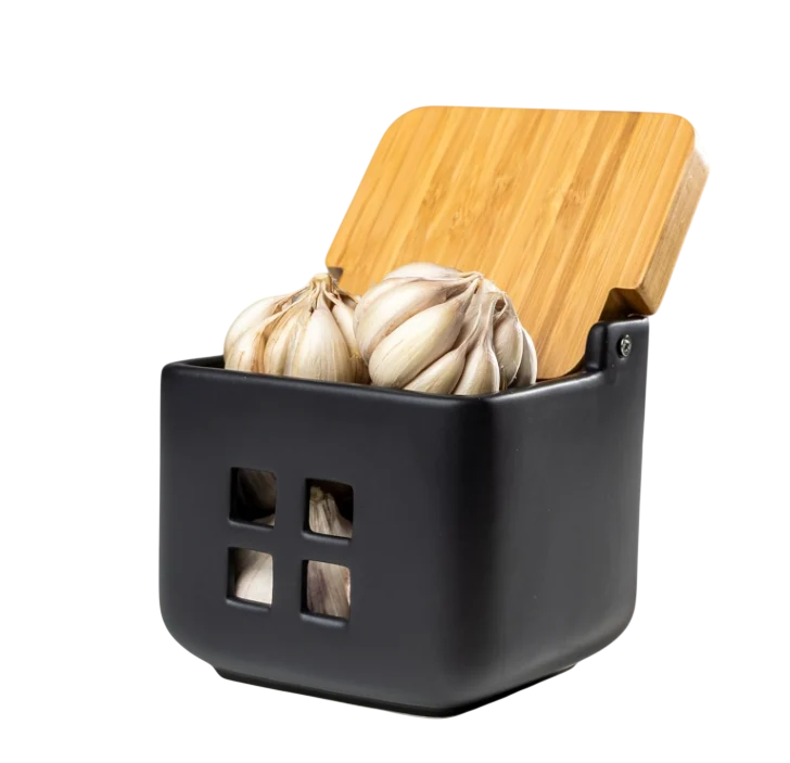 Банка керамическая для хранения чеснока с бамбуковой крышкой Garlic Jar с вентиляционными отверстиями 11,5 см (3044319930)