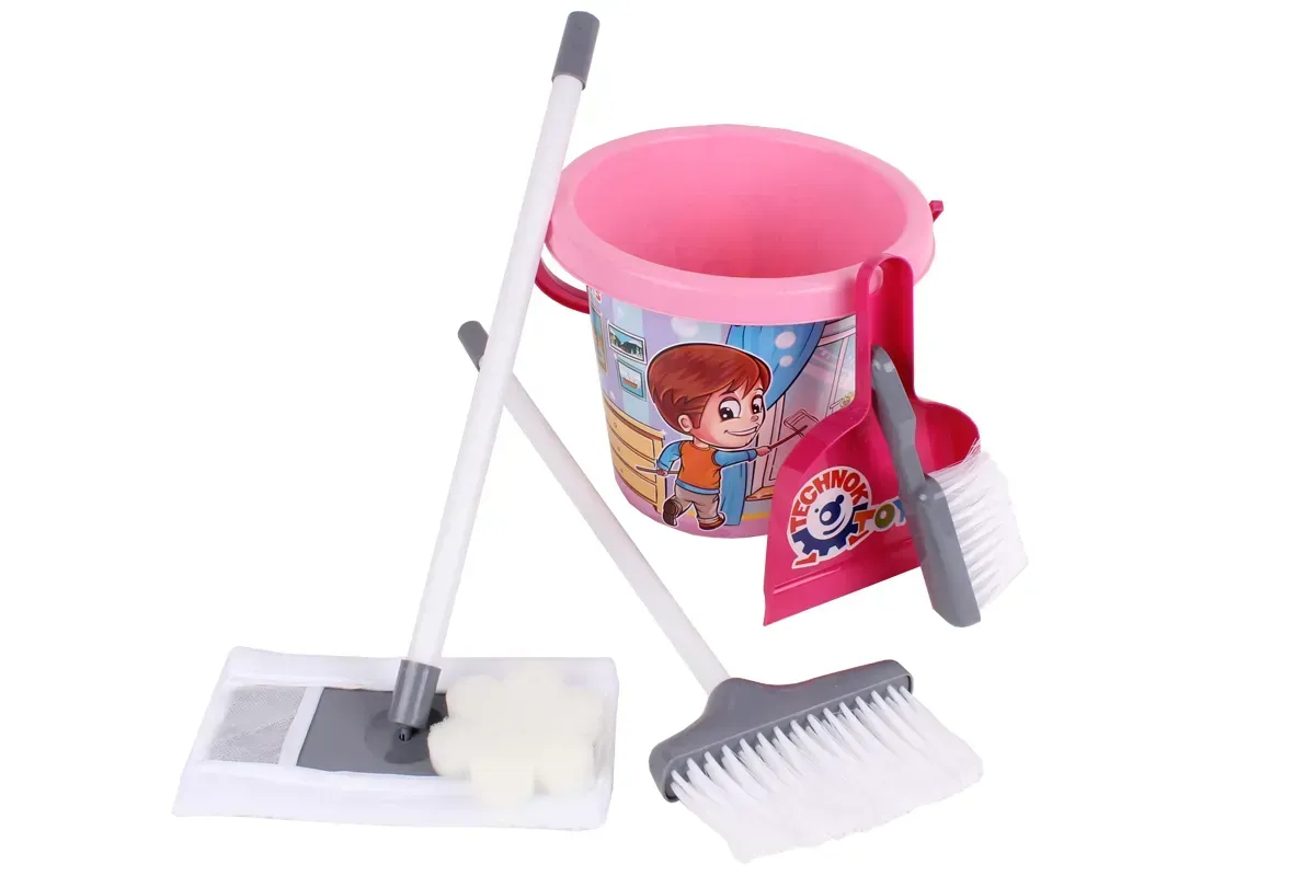 Дитячий ігровий набір ТехноК Набір для прибирання на візку з пластику 54,5х37х37 см Рожевий (150-98-TH6429) - фото 2 Дитячий ігровий набір ТехноК Набір для прибирання на візку з пластику 54,5х37х37 см Рожевий (150-98-TH6429) - фото 2