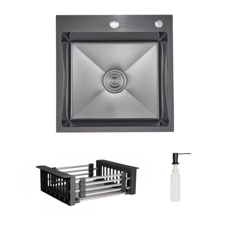 Комплект Lidz Handmade H5050HB мойка для кухни интегрированная Decor Black PVD Honeycomb с дозатором и Lidz LIDZK01B (SD00055251)