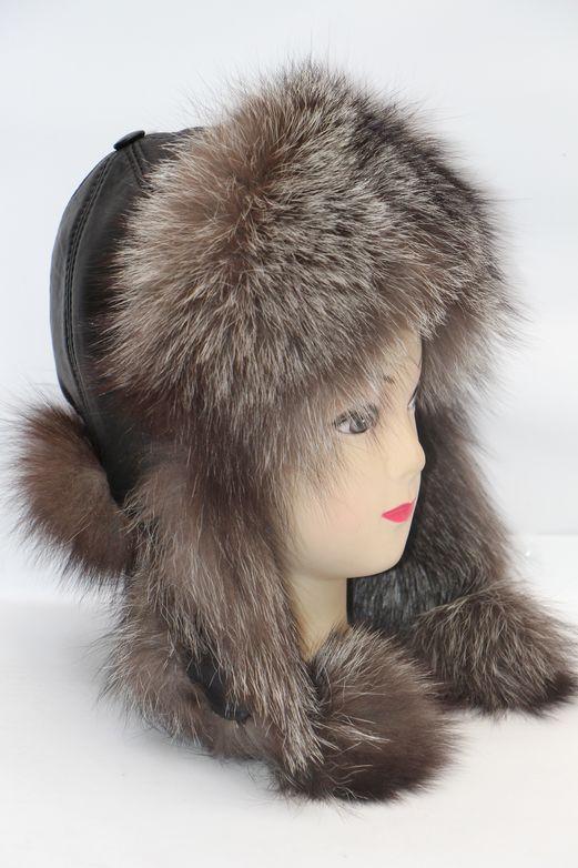 Шапка-ушанка теплая женская из меха чернобурки (28469)