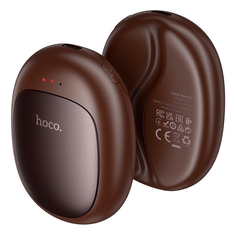 Электрическая грелка для рук Hoco J167 Coffee bean портативная три уровня нагрева Brown (17630)