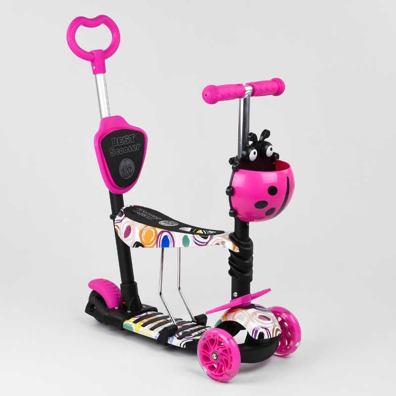 Самокат дитячий Best Scooter 5в1 з PU колесами та підсвічуванням Black/Pink (100055)