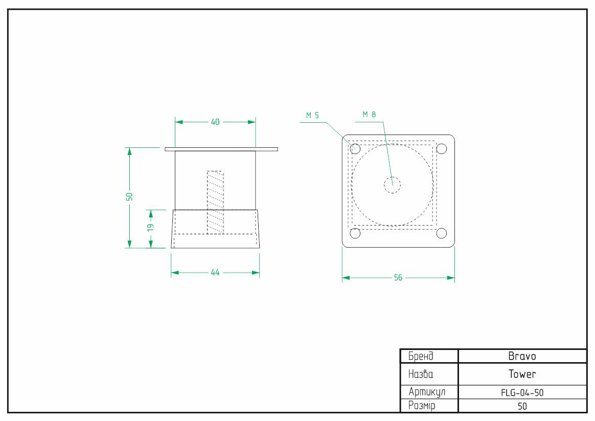 Ножка мебельная Bravo Tower 40х40х50 мм Хром - фото 3 Ножка мебельная Bravo Tower 40х40х50 мм Хром - фото 3