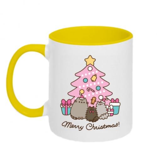 Чашка двухцветная Pusheen Merry Christmas 320 мл Белый с желтым (15783256-34-194116)