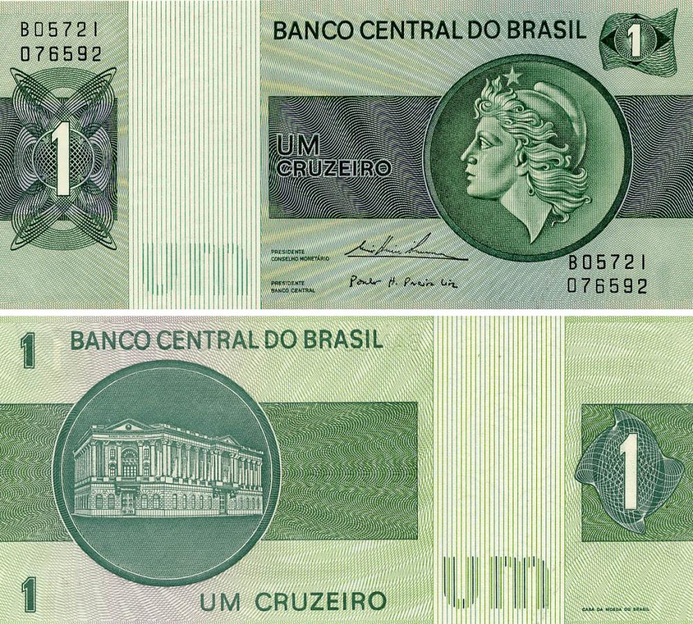 Коллекционная банкнота Бразилия 1 крузейро 1975 UNC (P191Ab)