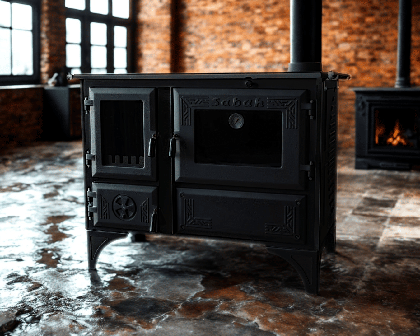 Чавунна піч на дровах Sabah S105 BLACK з конфорками, духовкою та чавунною топкою 15,6 кВт - фото 6