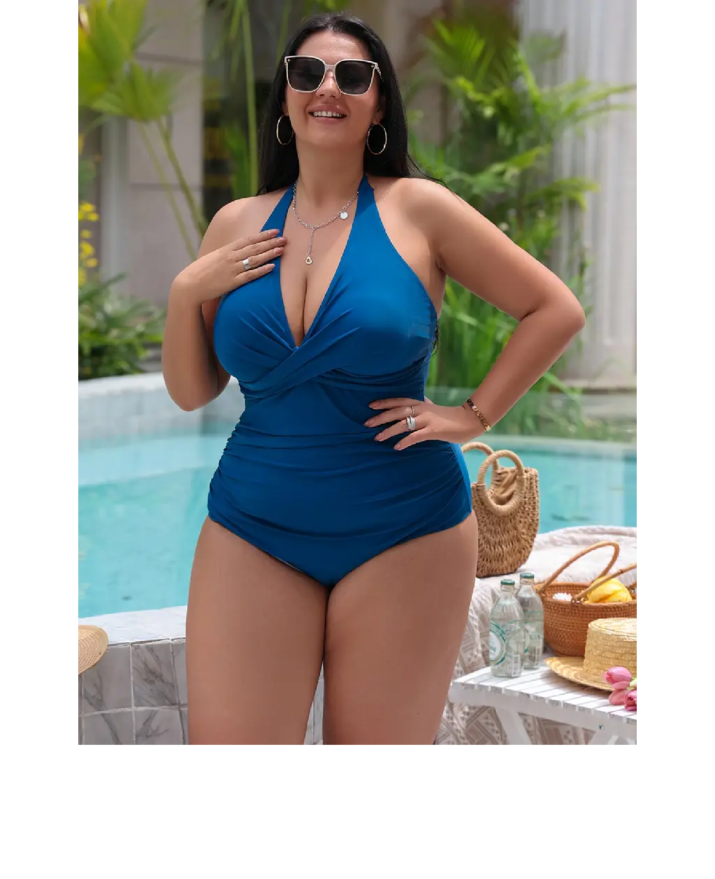 Купальник сплошной с драпировкой Diamond EP101518 4XL Синий