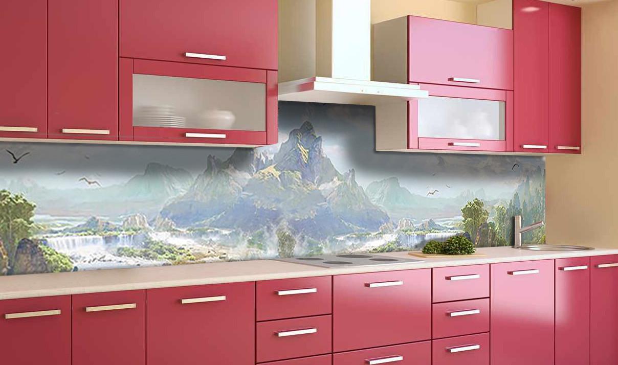 Кухонный фартук Туманная долина горы птицы из самоклеющейся виниловой пленки 65х250 см Голубой Кухонный фартук Туманная долина горы птицы из самоклеющейся виниловой пленки 65х250 см Голубой