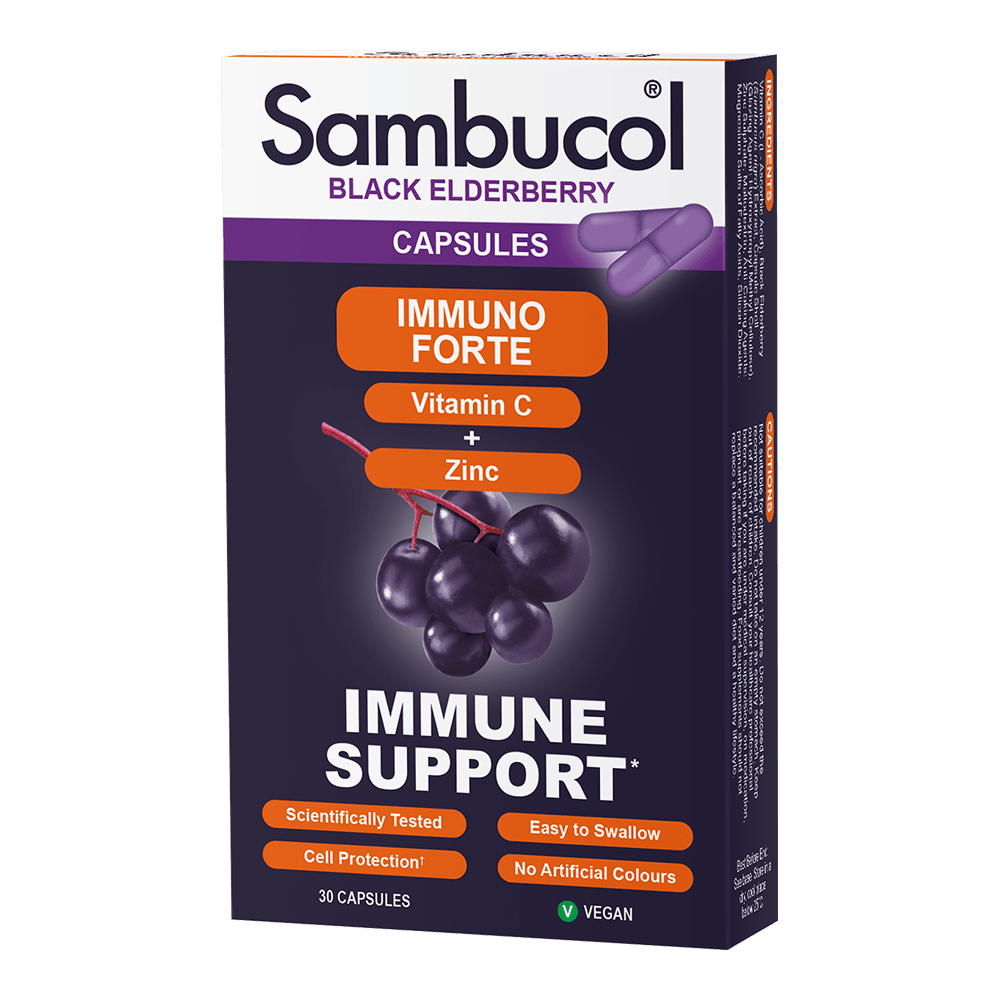 Самбукол капсулы для иммунитета Sambucol Immuno Forte Черная бузина/Витамин С/Цинк от 12 лет 30 шт.