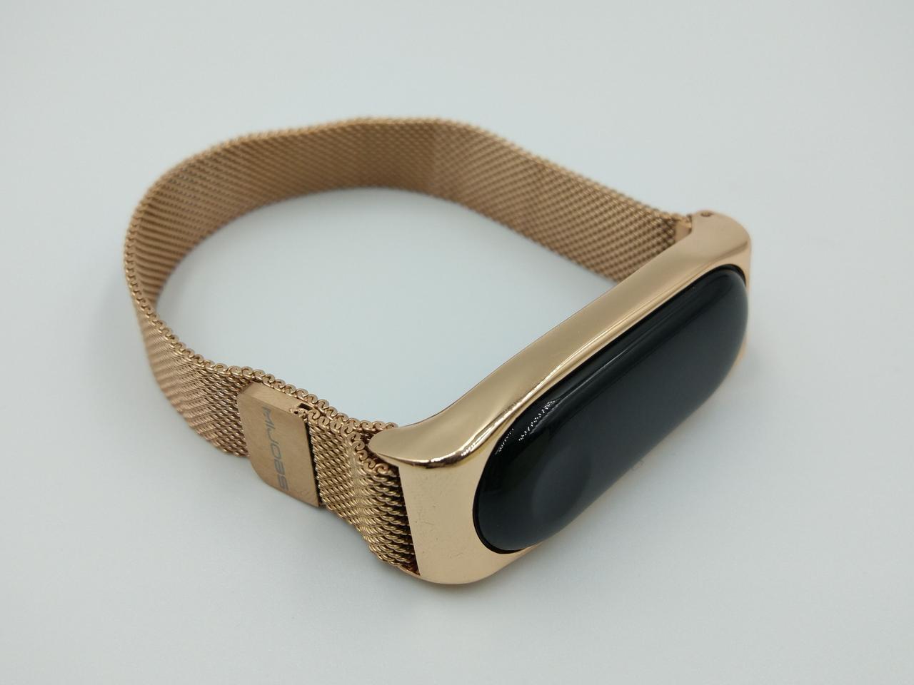 Ремінець для смарт-годинників Xiaomi Mi Band 4/3 MiJobs Milanese SE миланська петля на магніті металевий Золотий/Рожевий (1700P)