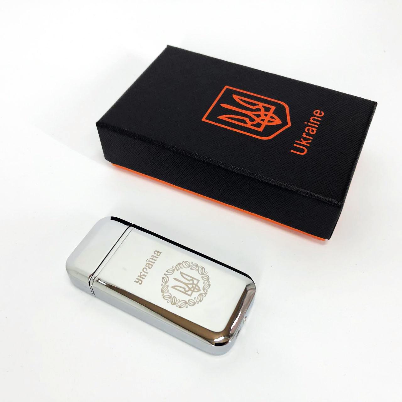 Зажигалка дуговая электроимпульсная зажигалка /USB Герб Украины индикатор заряда/фонарик Серебряный (HL-442) - фото 9
