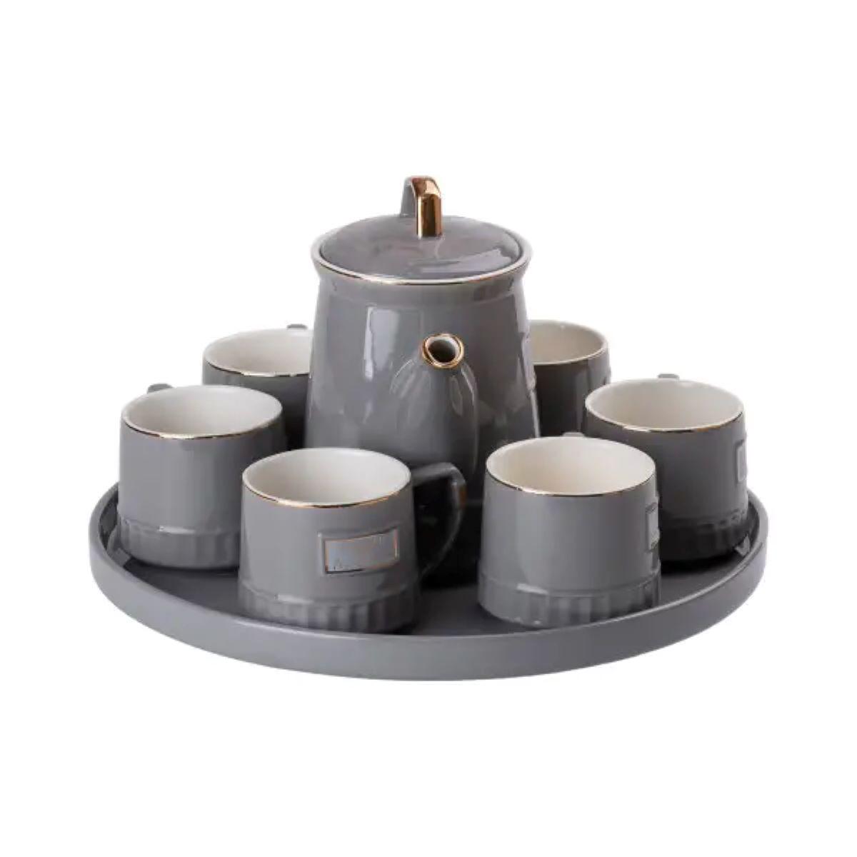 Набор чайный на 6 персон с заварочным чайником и фарфоровой подставкой Серый (HP-15-5) Набор чайный на 6 персон с заварочным чайником и фарфоровой подставкой Серый (HP-15-5)