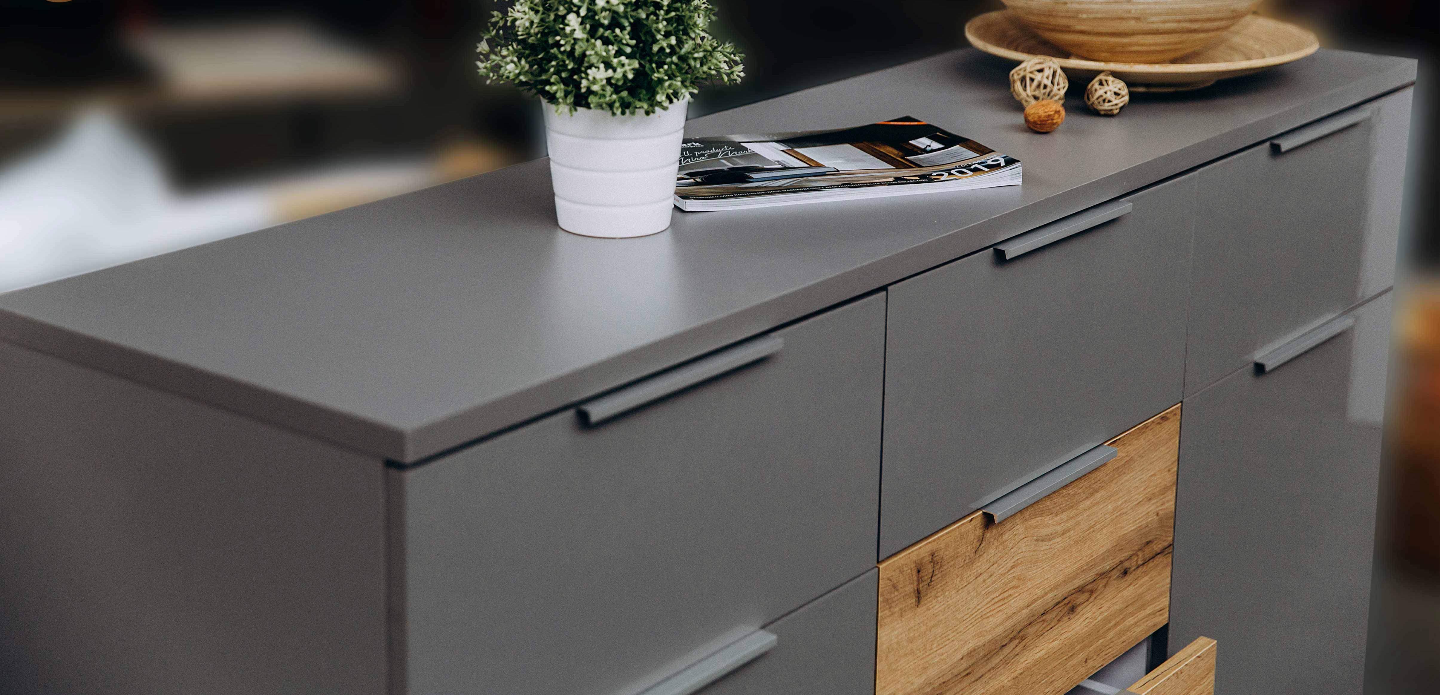 Комод MiroMark 2дв 6шх Линц с зеркалом Серый шифер/Дуб один (LI-66-GS) - фото 4