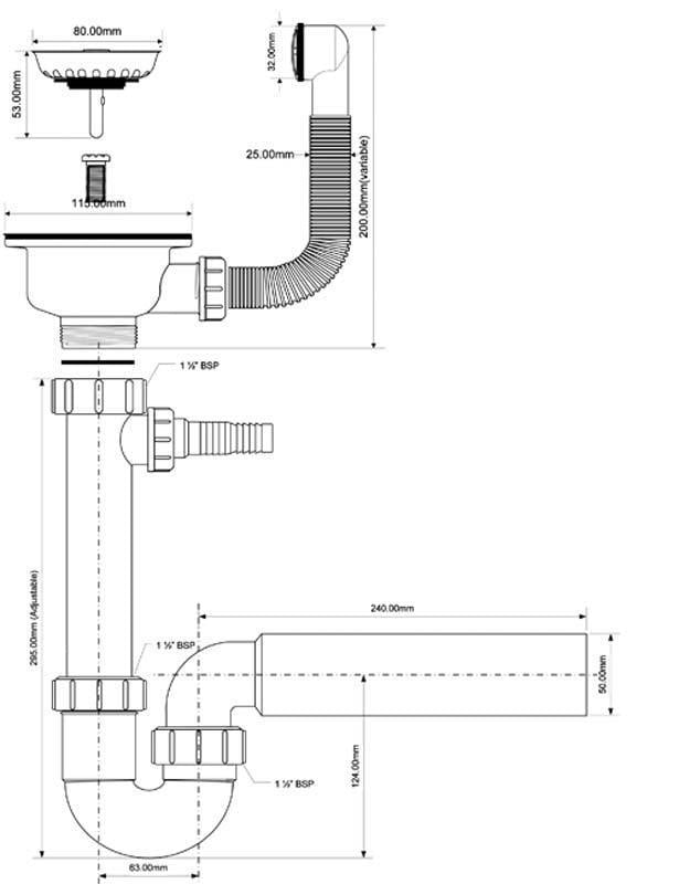 Сифон для кухонної мийки Mcalpine 3,1/2"х50 мм з круглим перелівом з відводом (HC7+FSW50P-25) - фото 2