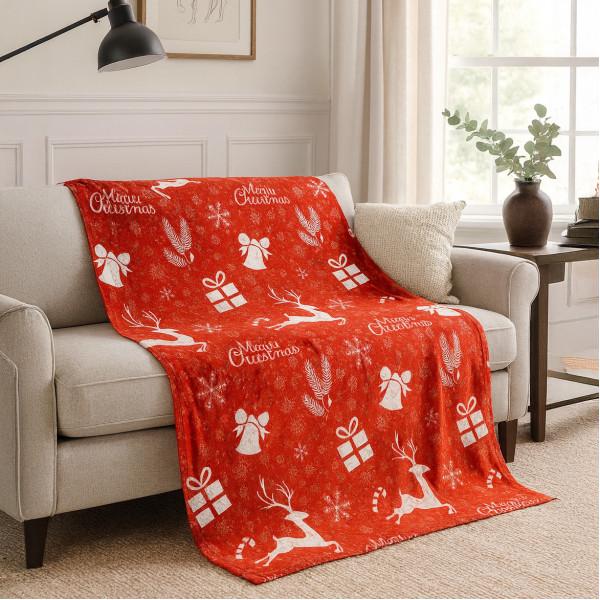 Плед двуспальный с рождественским принтом 200х150 см Олени