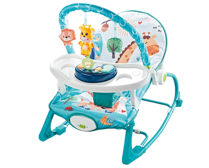 Шезлонг-качеля детский напольный 69869 музыкальный из комбинированных материалов Голубой (150-7-179353)