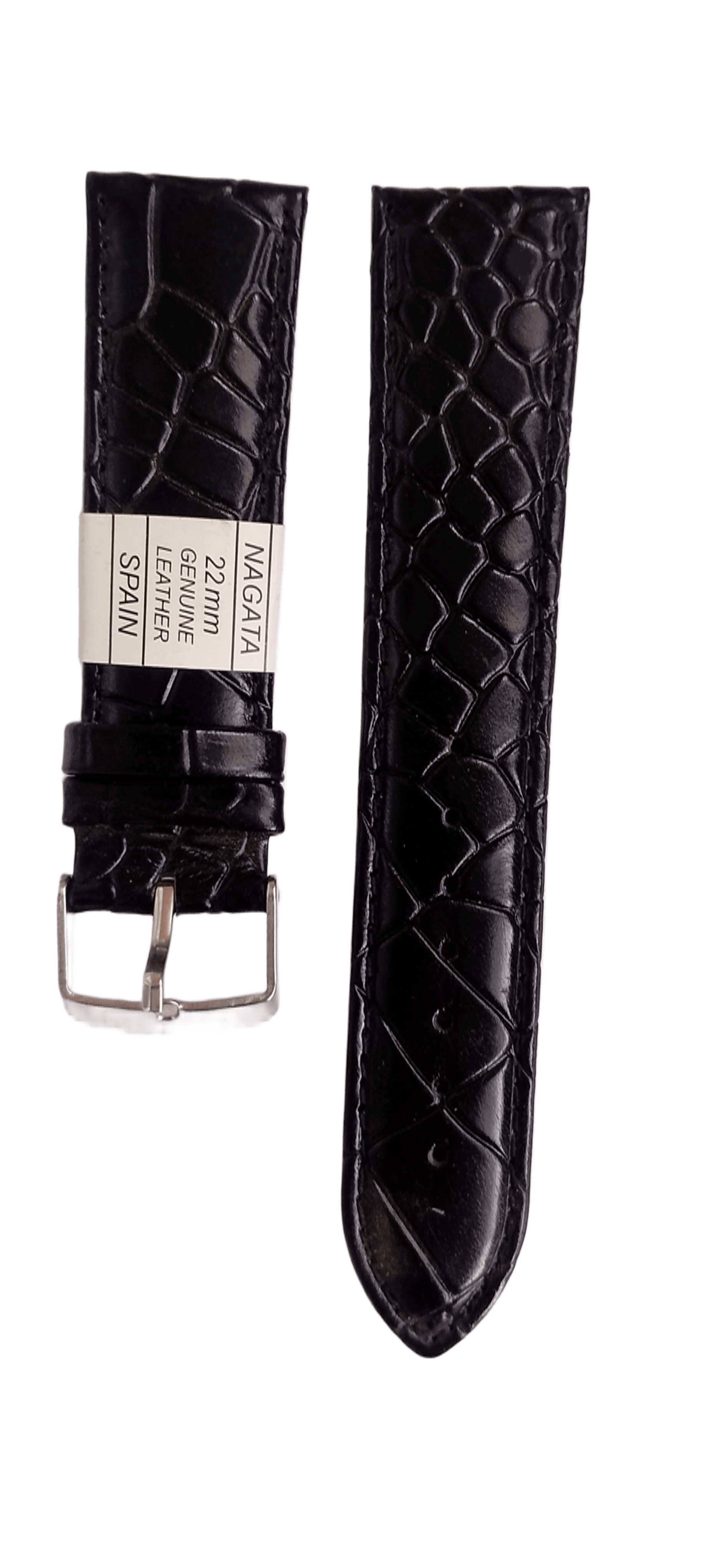 Ремешок для часов кожаный Крокодил 22х175 мм Черный (2453R)