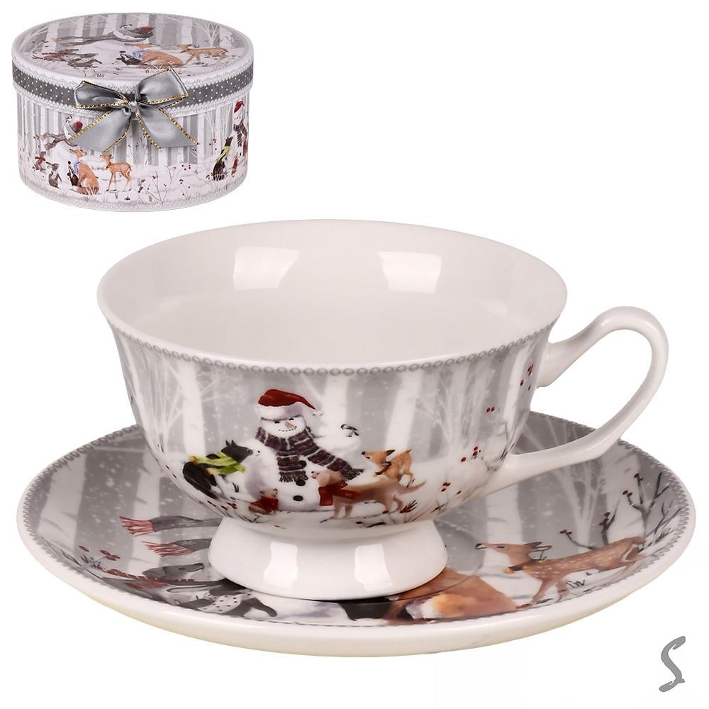 Чашка с блюдцем новогодняя R36271 Snowman's friends 2 пр. 180 мл 14 см