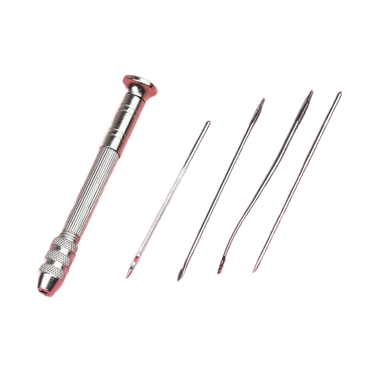 Набір шила із 4 змінними сталевими голками для прошивки шкіри Срібний (U9399)