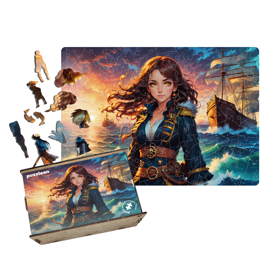 Пазл дерев'яний Аніме Морська Подорож у дерев'яній коробці А4 100 ел. (puzzlean-1785-DER-А4)