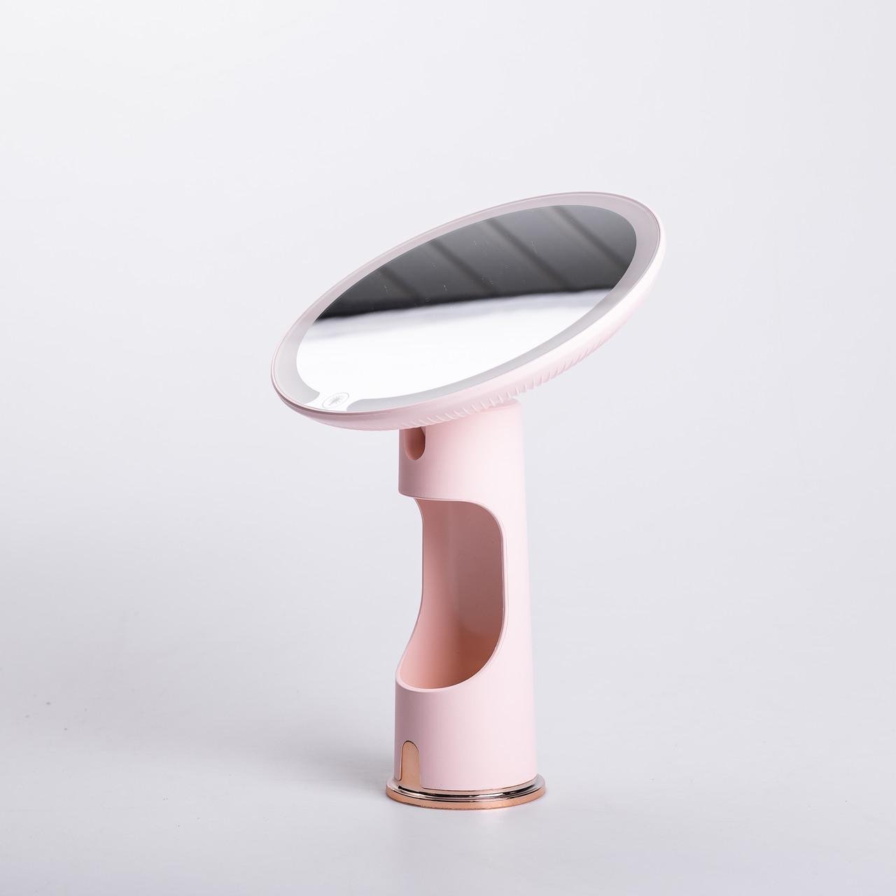 Дзеркало з підсвічуванням настільне косметичне кругле з LED підсвічуванням USB 18,5х10х29 см Рожевий (6875) - фото 4 Дзеркало з підсвічуванням настільне косметичне кругле з LED підсвічуванням USB 18,5х10х29 см Рожевий (6875) - фото 4