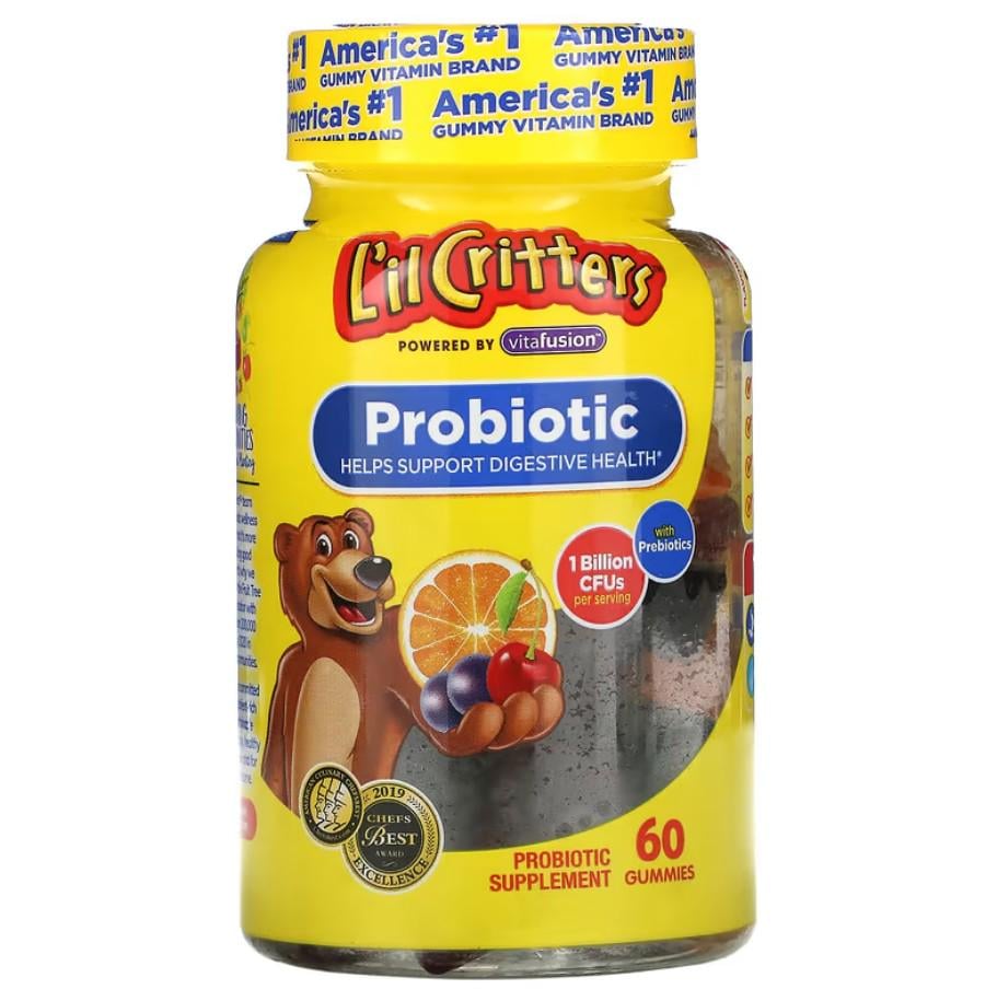 Натуральная добавка L'il Critters Probiotic With Prebiotics Cherry Orange & Grape Flavor 1 Billion CFUs 60 жевательных таблеток (LIL-00119)
