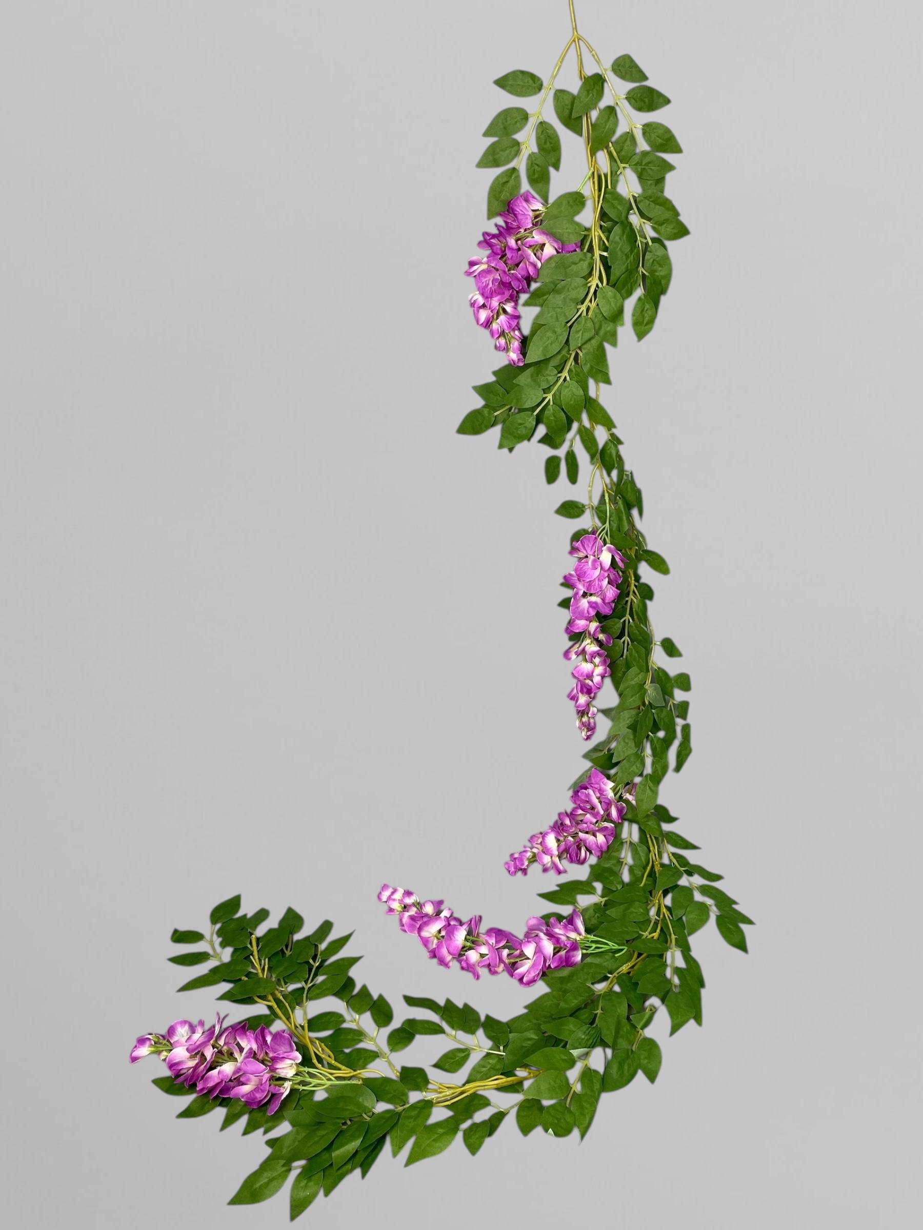 Искусственная декоративная глициния гирлянда 5 соцветий 200 см Фуксия (К12003)