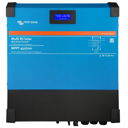 Инвертор гибридный с чистой синусоидой Victron Energy Multi RS Solar 48/6000/100-450/80 1 фаза 4, 8 кВт 38-62 В 100A 2 MPPT Blue (27917764)