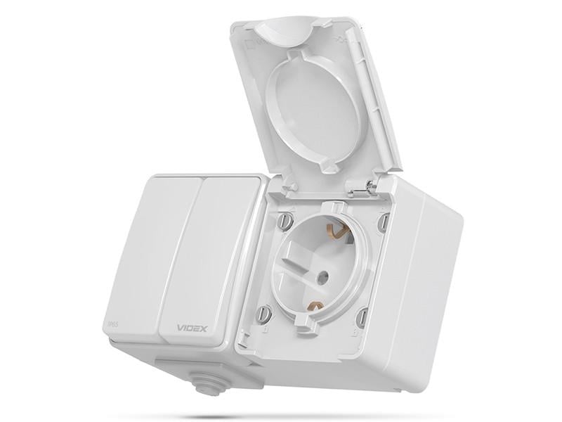 Розетка зовнішня Videx BINERA IP65 із заземленням та вимикачем двоклавішним Сірий (VF-BNW32-G)