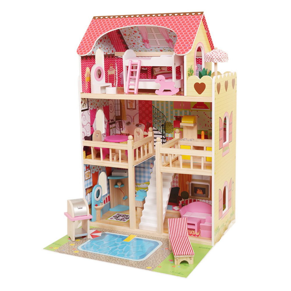 Кукольный домик деревянный SummerVilla с мебелью и бассейном (2796181770) - фото 2 Кукольный домик деревянный SummerVilla с мебелью и бассейном (2796181770) - фото 2