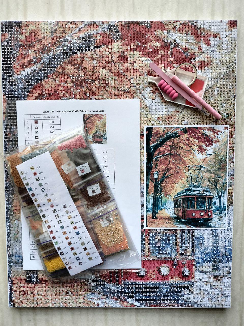 Алмазная мозаика АлМазка Трамвайчик квадратные алмазы на подрамнике 40x50 см (АлМ-288) - фото 2