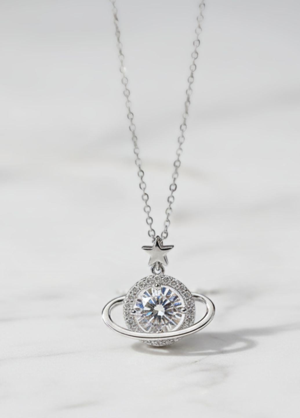 Цепочка женская с кулоном планетой Сатурном Fashion Jewelry Серебристый (18853)