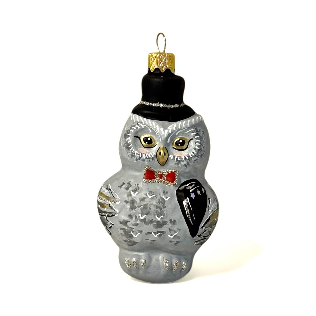 Игрушка на елку Сова с книгой стеклянная 10х6 см (F-owl)