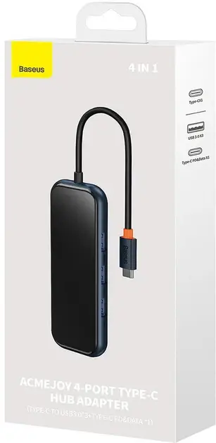 Хаб USB BASEUS AcmeJoy 4-Port Type-C Type-C to USB3.0х3/Type-C PD&Data/1 WKJZ010013 Dark Grey - фото 9