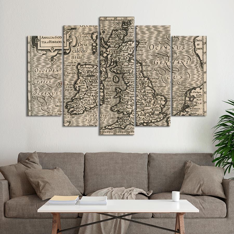 Картина карта Винтажная карта Англии Шотландии и Ирландии 187x119 см (A1338-5)
