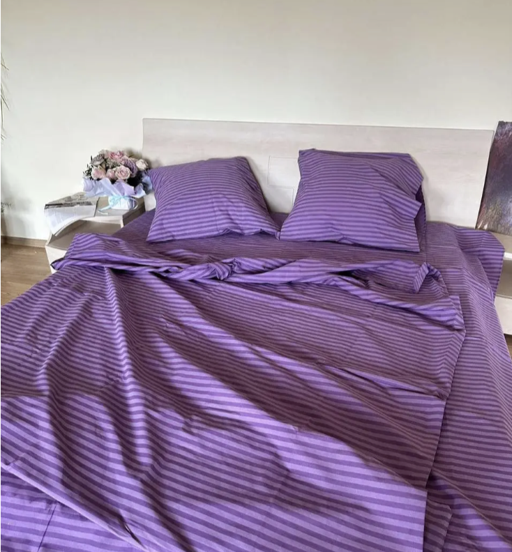 Комплект постільної білизни Gold У смужку полуторний Фіолетовий (bz54) - фото 1 Комплект постільної білизни Gold У смужку полуторний Фіолетовий (bz54) - фото 1