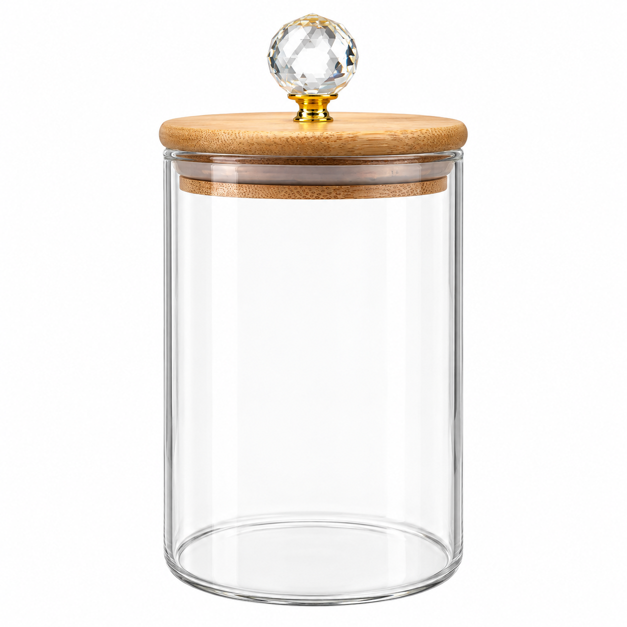 Банка для зберігання Crystal GK-5549 скло з бамбуковою кришкою та декоративною ручкою 950 мл Прозорий (3215616771)