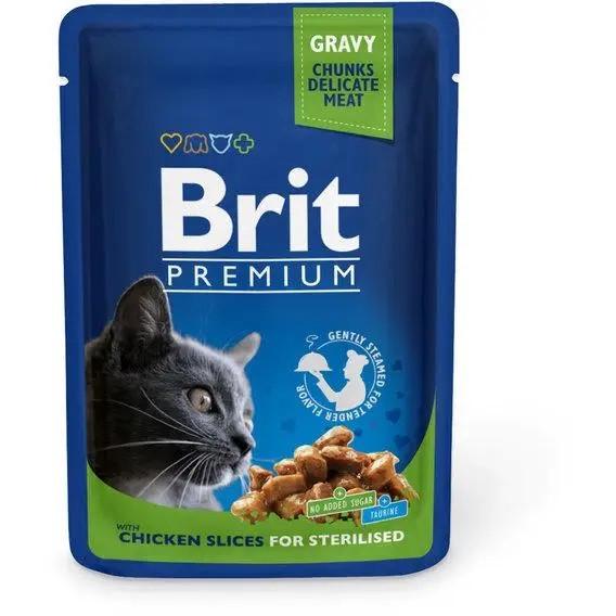 Влажный корм для стерилизованых котов Brit Premium Cat pouch for sterilised с курицей 100 г - фото 1