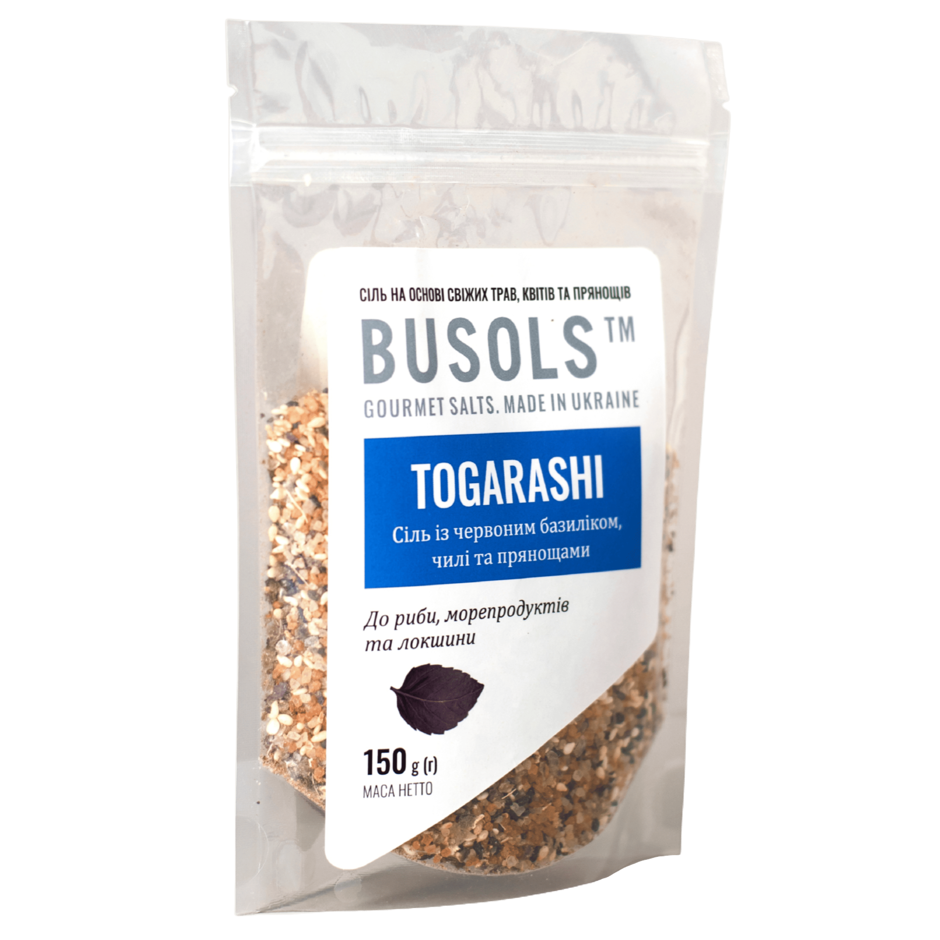 Сіль Busols із червоним базиліком чилі та прянощами Togarashi дойпак 150 г (pack15-150)