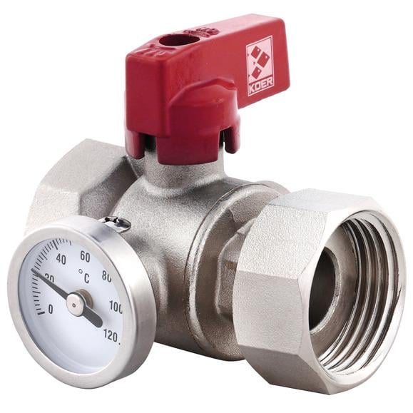 Кран кульовий KOER KR.1034 KR2892 1" ВВ з термометром ручка (73310)