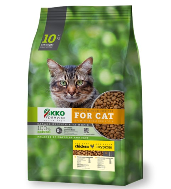 Корм преміум Екко-гранула для котів з куркою 10 кг з наповнювачем 3 кг (20990347)