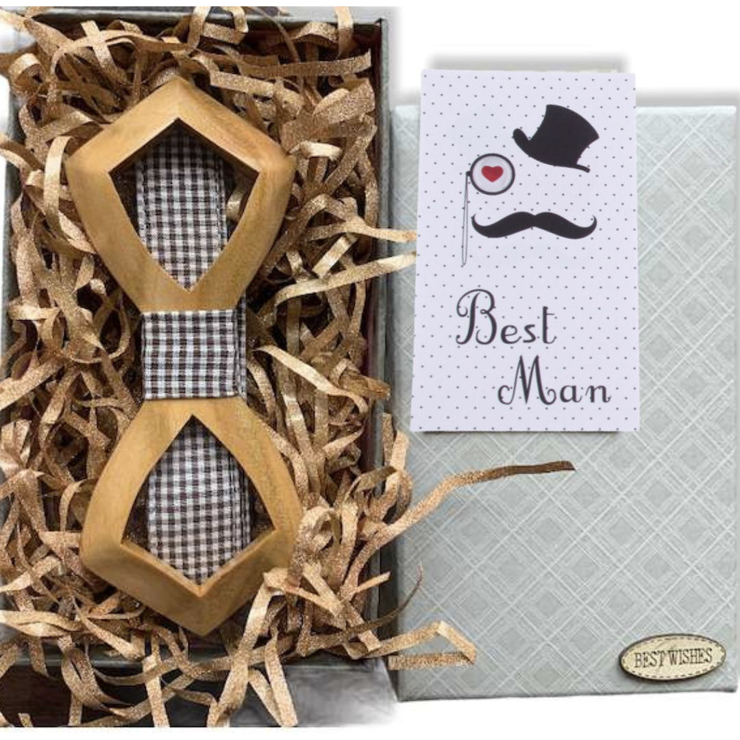 Метелик-краватка дерев'яна об'ємна з вирізом у подарунковій упаковці (8121-ВМ)