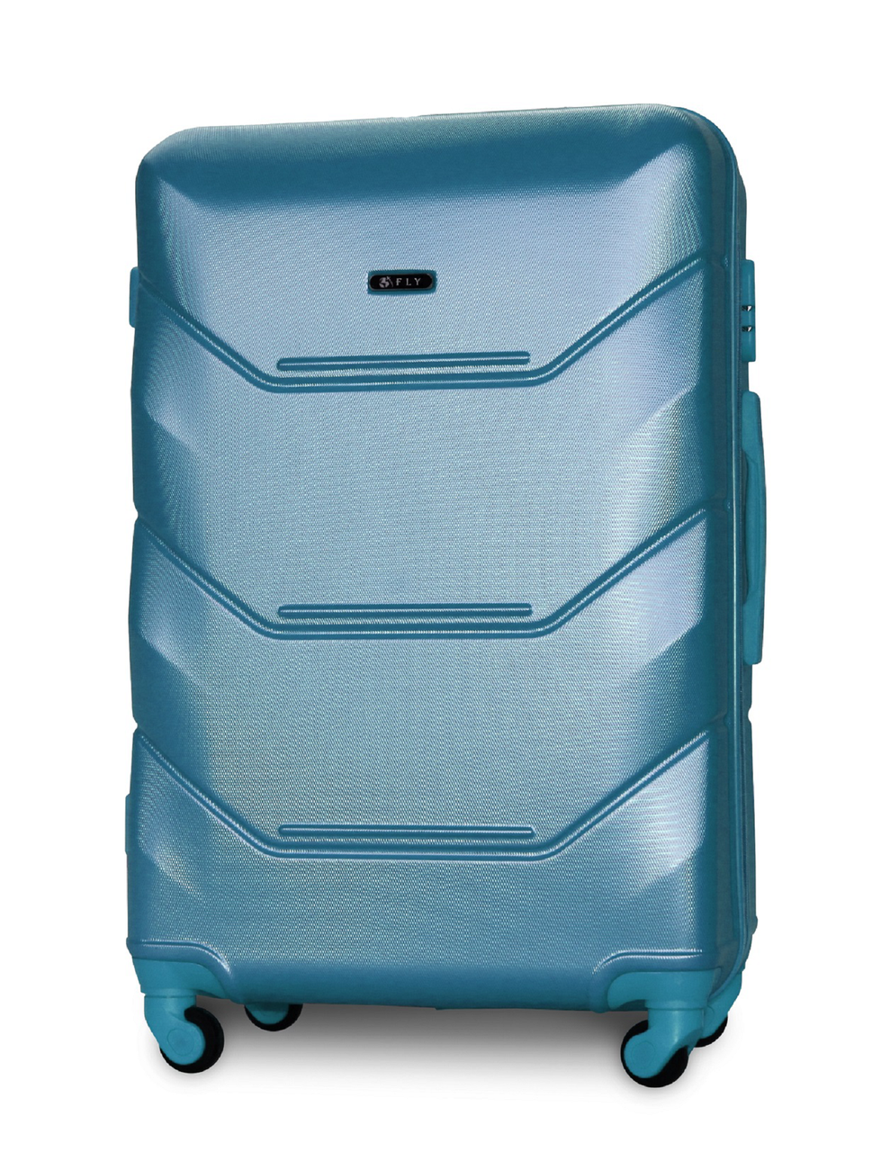 Валіза пластикова Fly K147 велика на 4 колесах 75х50х29 см 90 л Срібно-блакитний