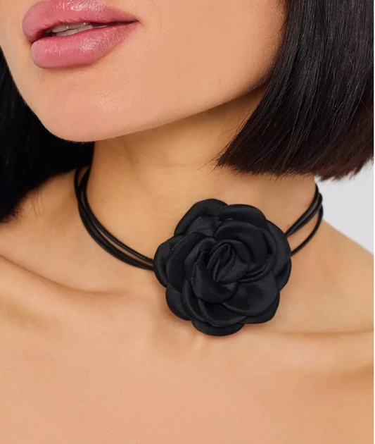 Чокер на шию Fashion Jewelry Квітка з трояндою на шнурку Чорний - фото 2 Чокер на шию Fashion Jewelry Квітка з трояндою на шнурку Чорний - фото 2