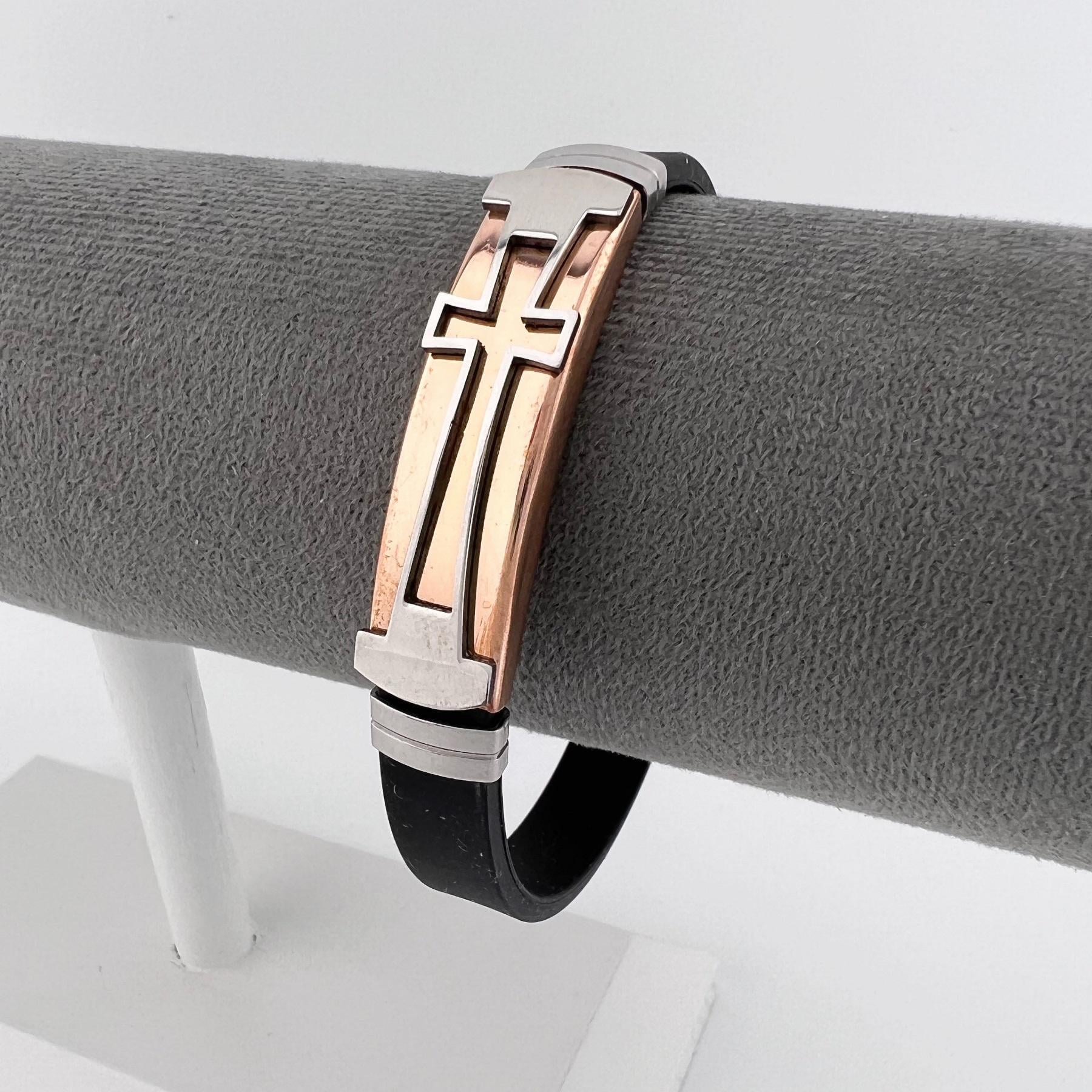 Браслет из медицинской стали крестик на силиконовом ремешке 20 см (BSS-079)